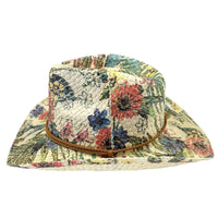 Floral Print Straw Western Hat with Chin Cord