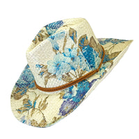 Floral Violet & Green Print Straw Western Hat