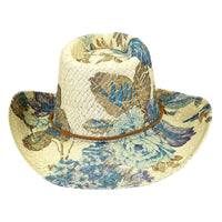 Floral Violet & Green Print Straw Western Hat