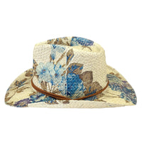 Floral Violet & Green Print Straw Western Hat