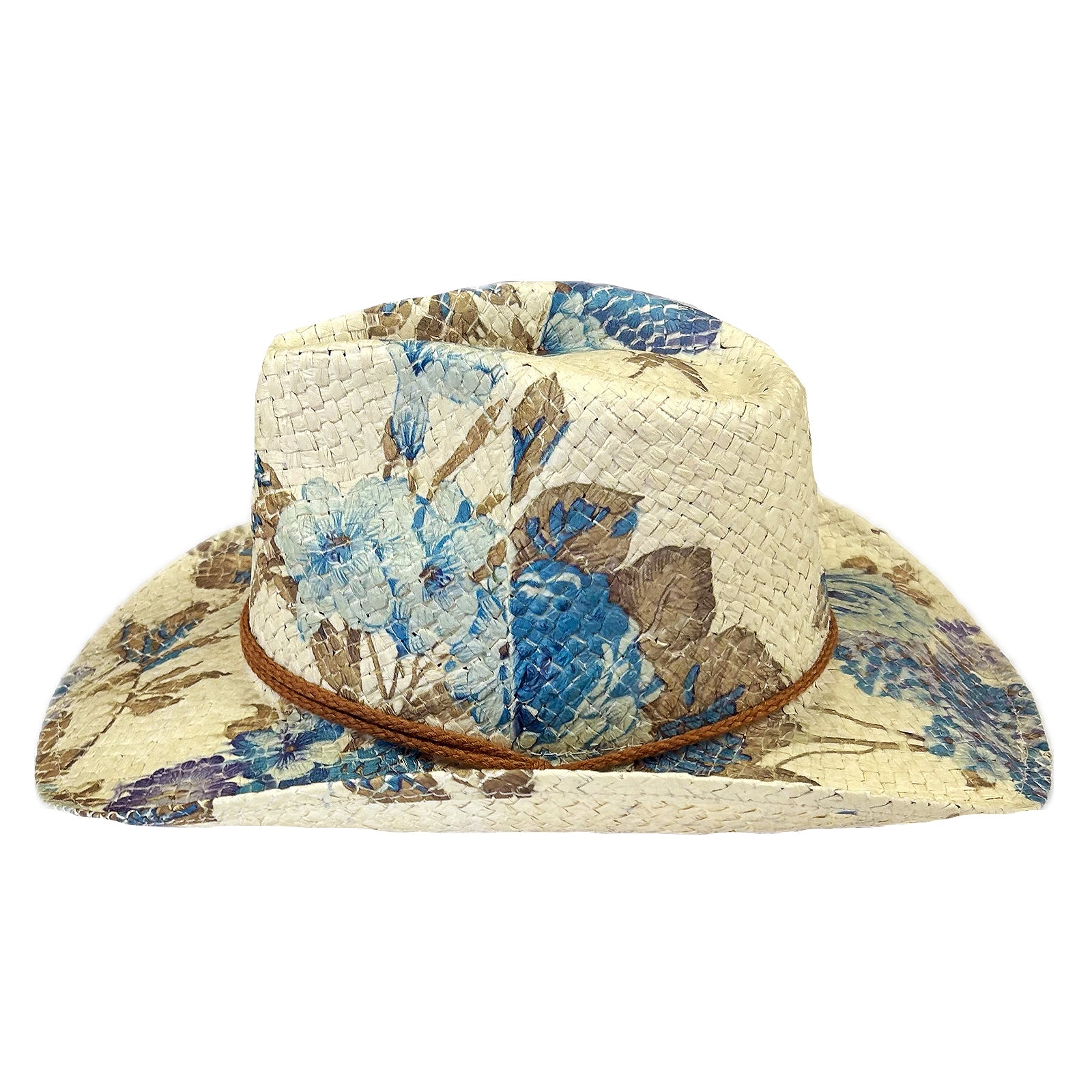 Floral Violet & Green Print Straw Western Hat