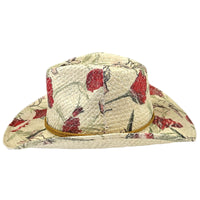 Floral Red & Green Print Straw Western Hat