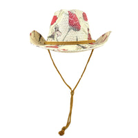 Floral Red & Green Print Straw Western Hat