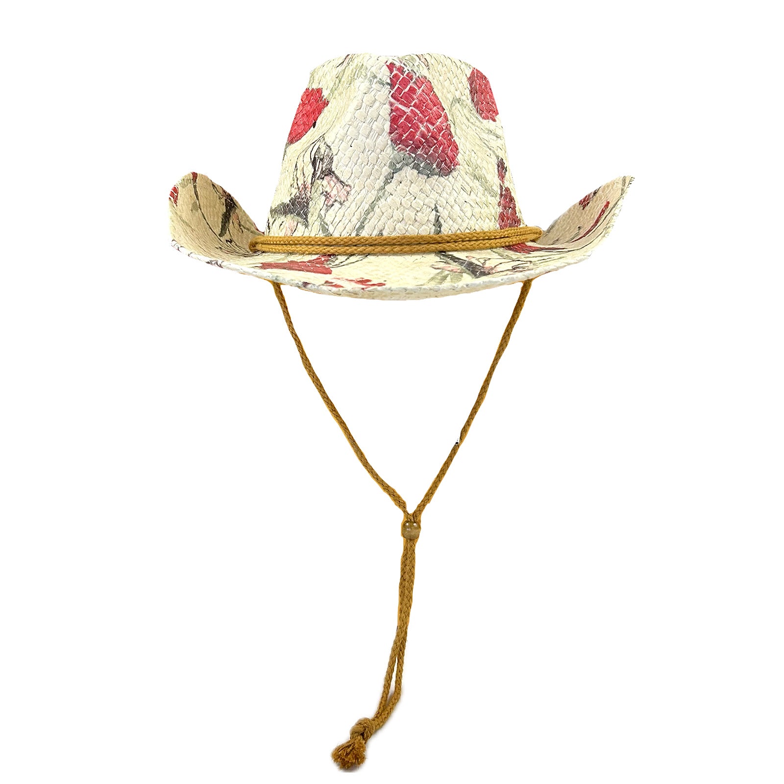 Floral Red & Green Print Straw Western Hat