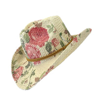 Floral Red & Green Print Straw Western Hat