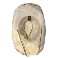 Floral Red & Green Print Straw Western Hat