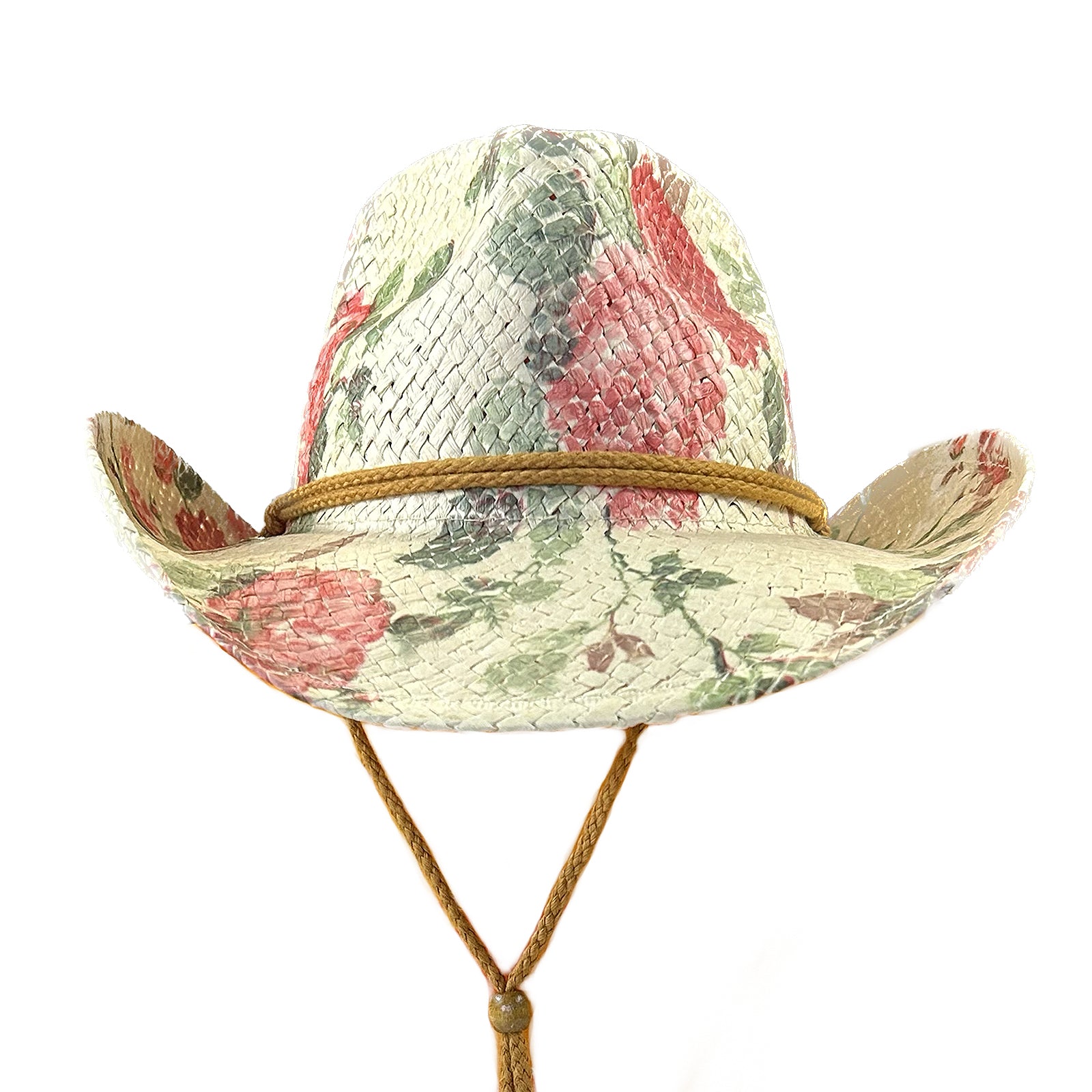 Floral Red & Green Print Straw Western Hat