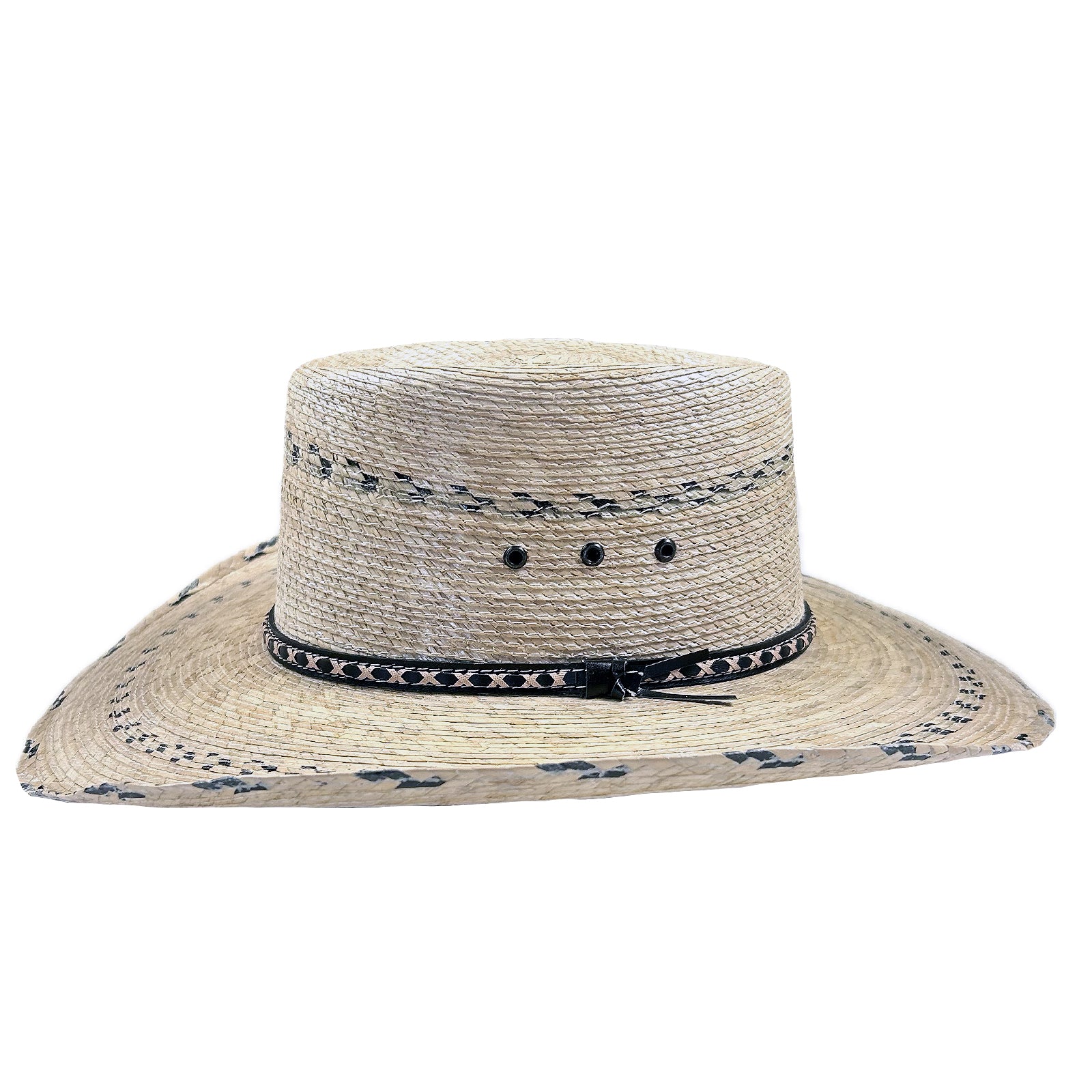 Premium Palm Straw Oval Crown Western Hat with Chin Cord