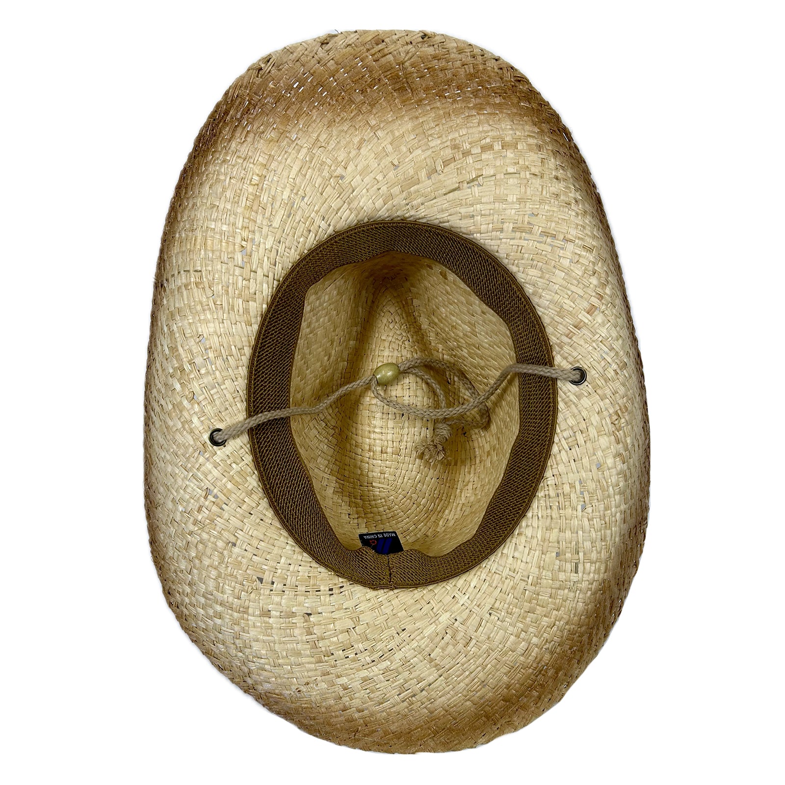 Raffia Full Vent Distressed Brown Band Straw Western Hat
