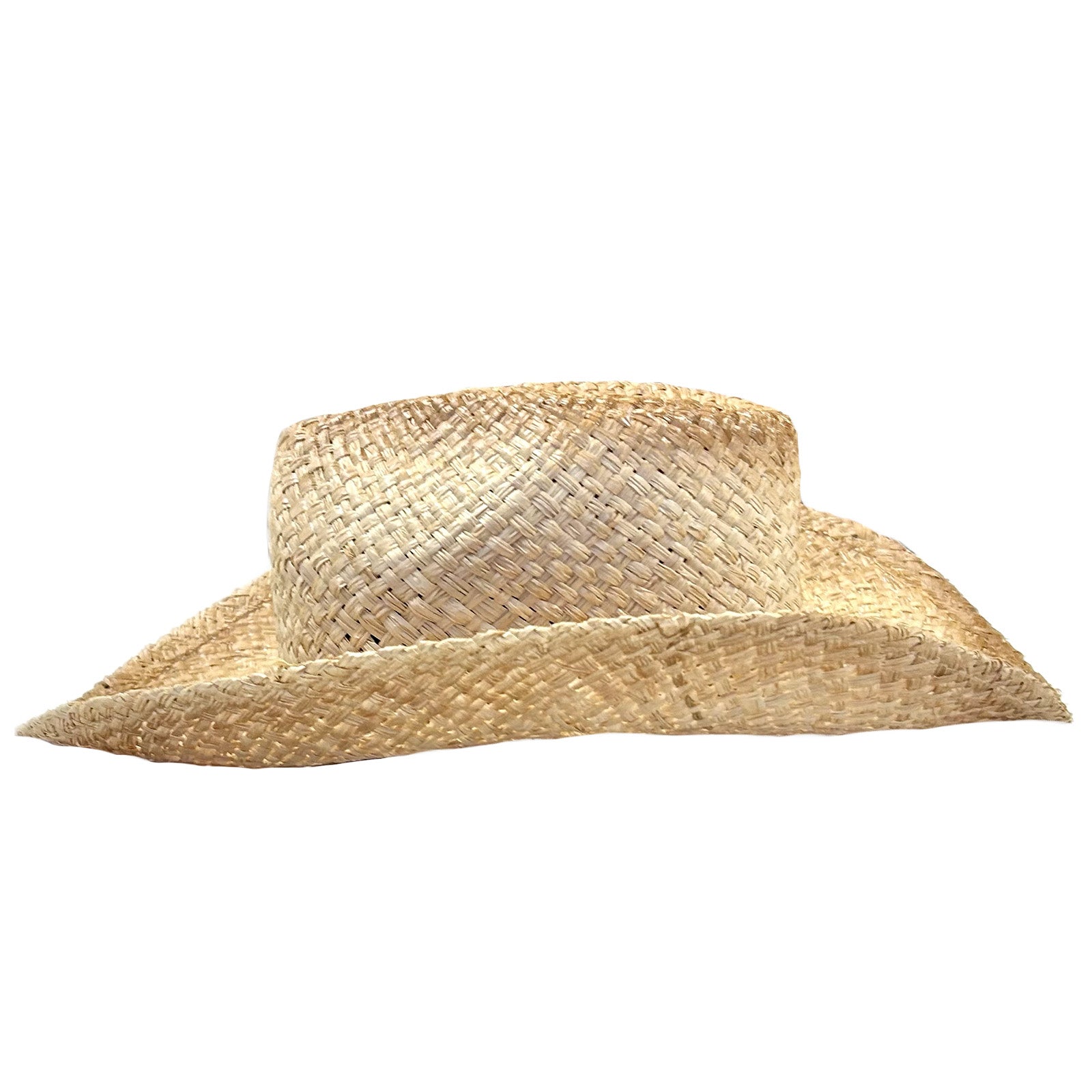 Raffia Full Vent Distressed Brown Band Straw Western Hat