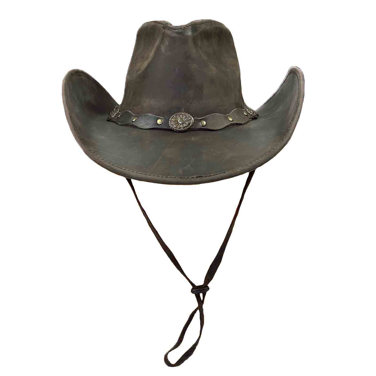 Brown Leather Western Hat with Studded Concho Hatband