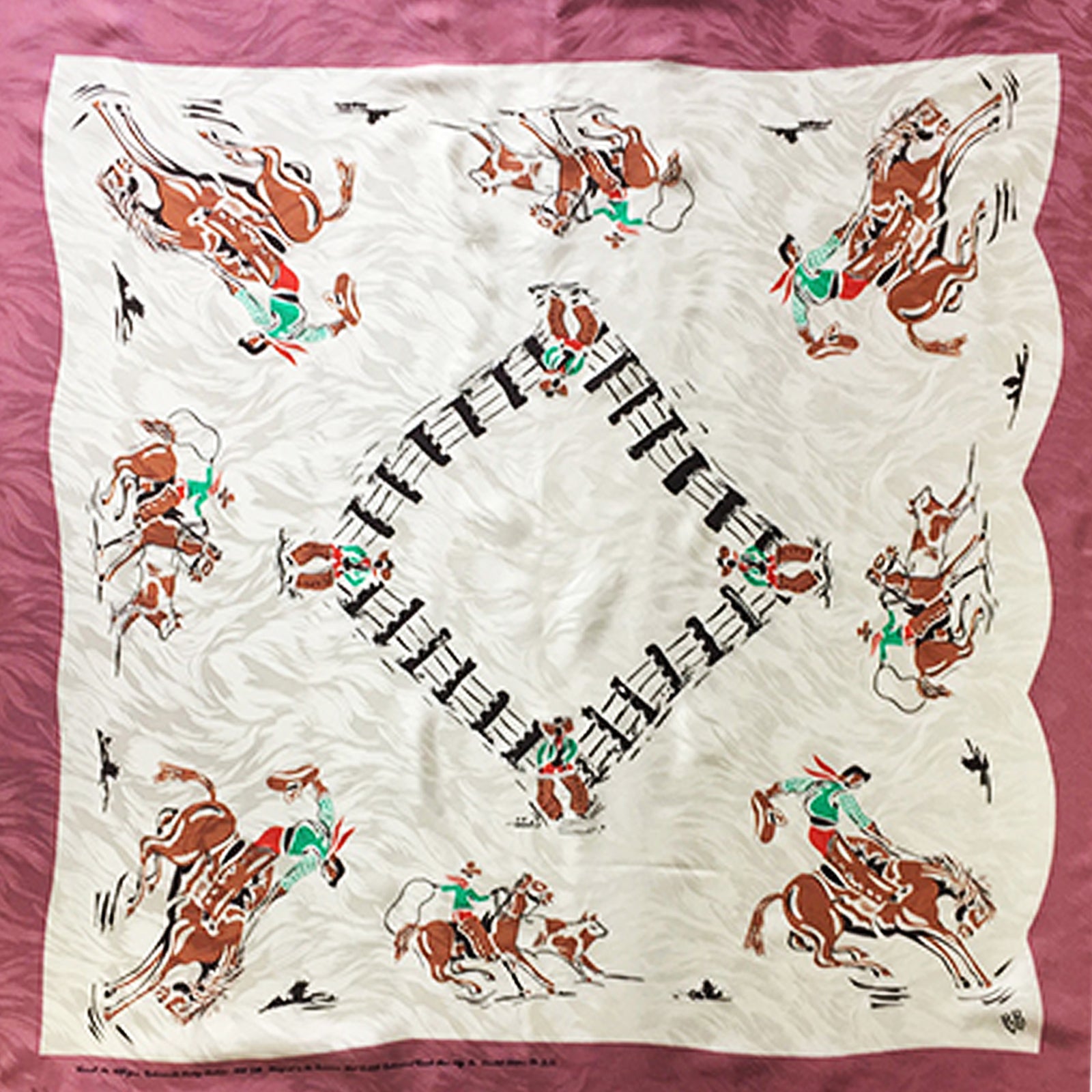 Vintage Cowboy Corral Western Silk Scarf