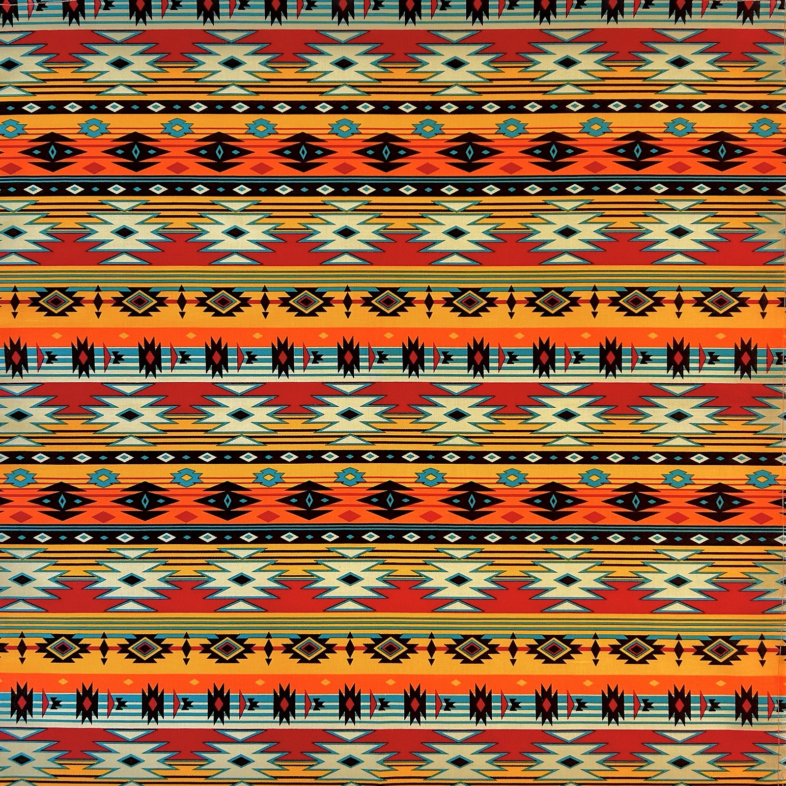 Native Print Western Cotton Bandana in Orange & Turquoise