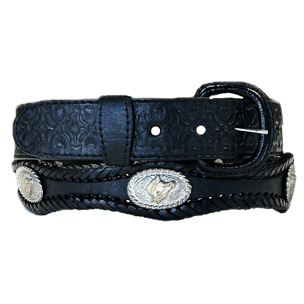 Moroccan Hand-Crafted Black Leather Western Hippie Concho Tie Belt Handmade Moroccan Leather Concho Belt – Western Boho Silver  main image 2