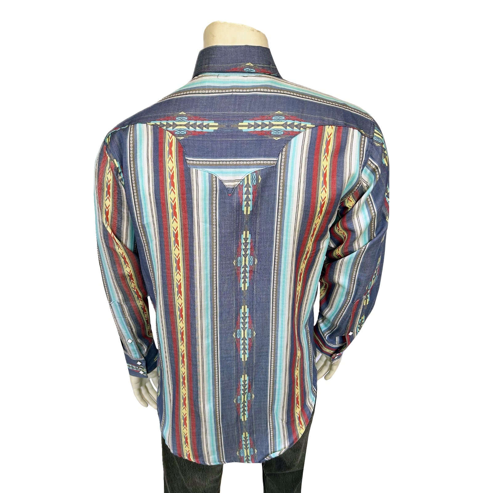 Men's Serape Pattern Western Shirt in Blue