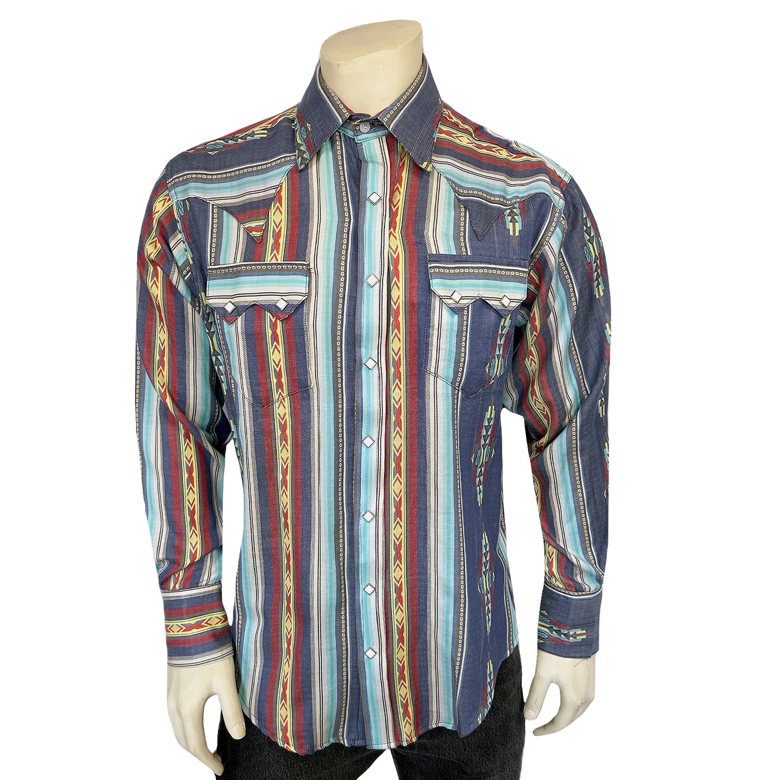Men's Serape Pattern Western Shirt in Blue