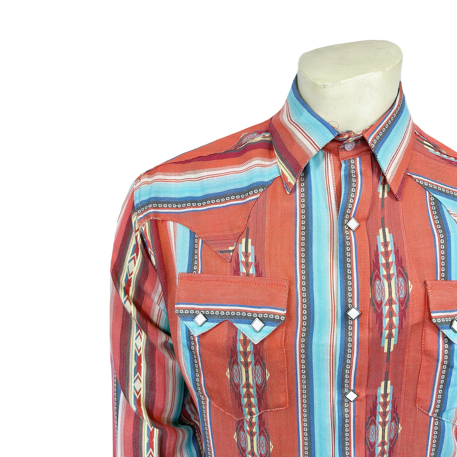 Men's Serape Pattern Western Shirt in Coral
