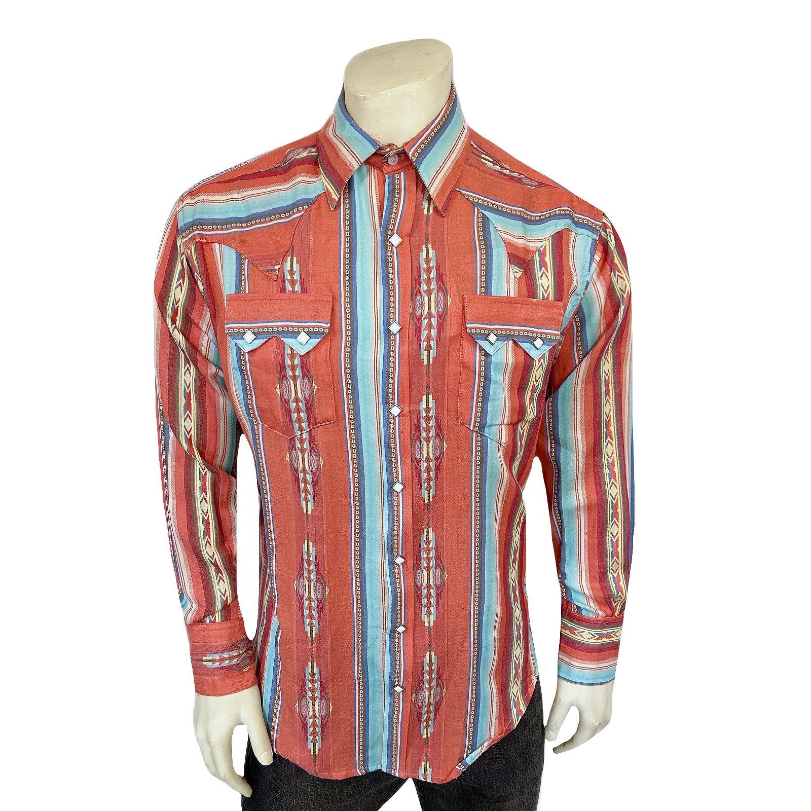 Men's Serape Pattern Western Shirt in Coral