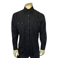 Men's Black & Red Rayon Stripe Western Shirt