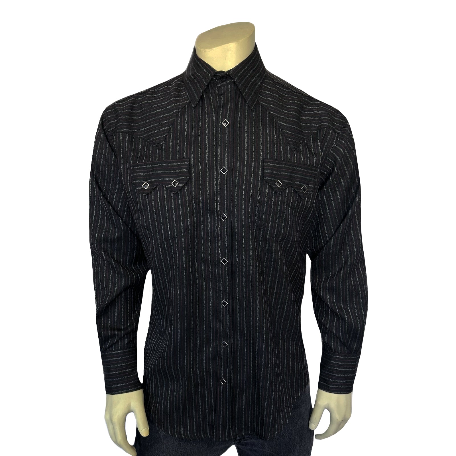 Men's Black & Red Rayon Stripe Western Shirt