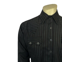 Men's Black & Red Rayon Stripe Western Shirt