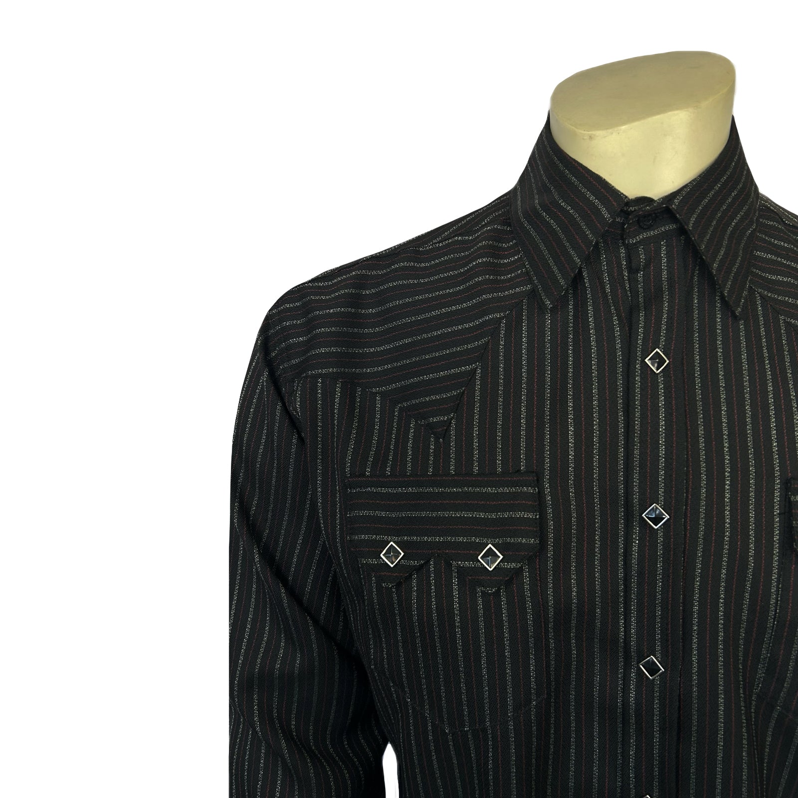 Men's Black & Red Rayon Stripe Western Shirt