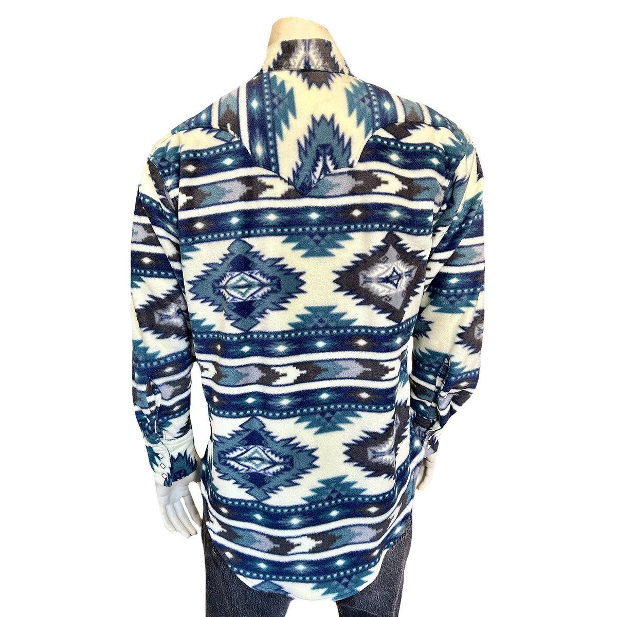 Men's Native Pattern Fleece Western Shirt in Blue & Navy
