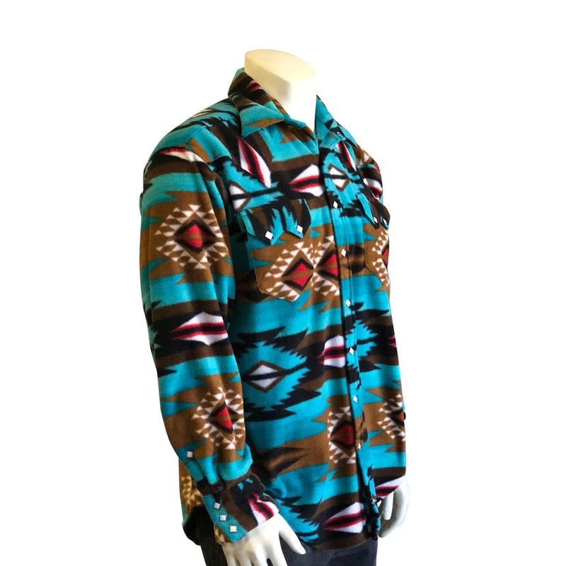 Men's Native Pattern Fleece Western Shirt in Turquoise & Brown