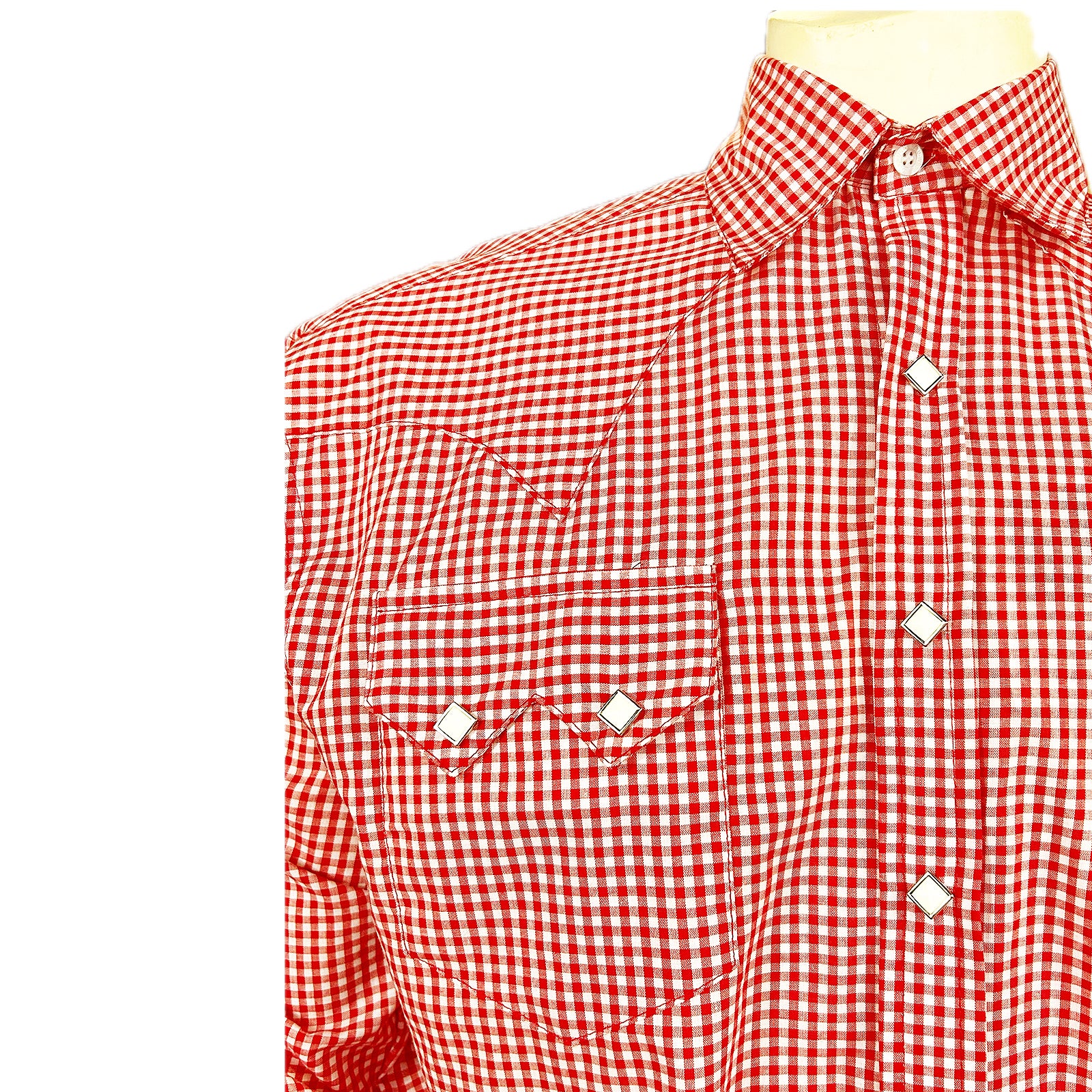 Men's Slim Fit Red Gingham Check Western Shirt