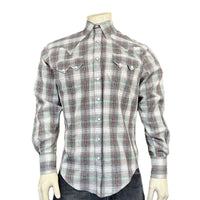 Men's Shadow Plaid Dobby Lurex Western Shirt in Grey