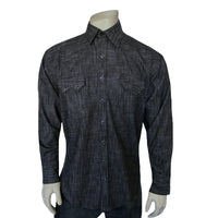 Men's Black Stonewashed Diamond Snap Denim Sawtooth Pocket Western Shirt