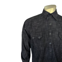 Men's Black Stonewashed Diamond Snap Denim Sawtooth Pocket Western Shirt