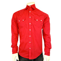 Men's Slim Fit Red Cotton Blend Western Shirt