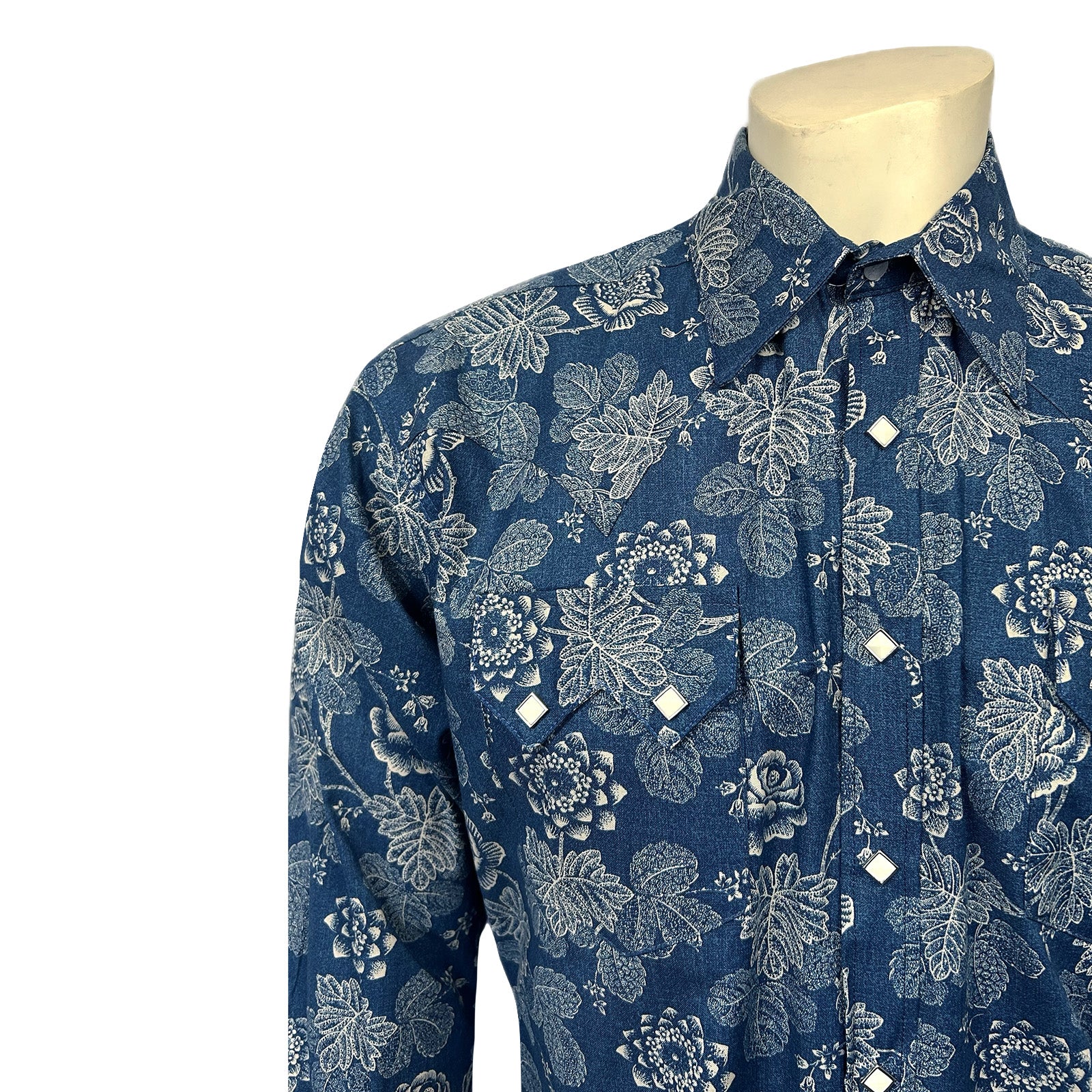 Men's Long Sleeve Navy Floral Print Western Shirt
