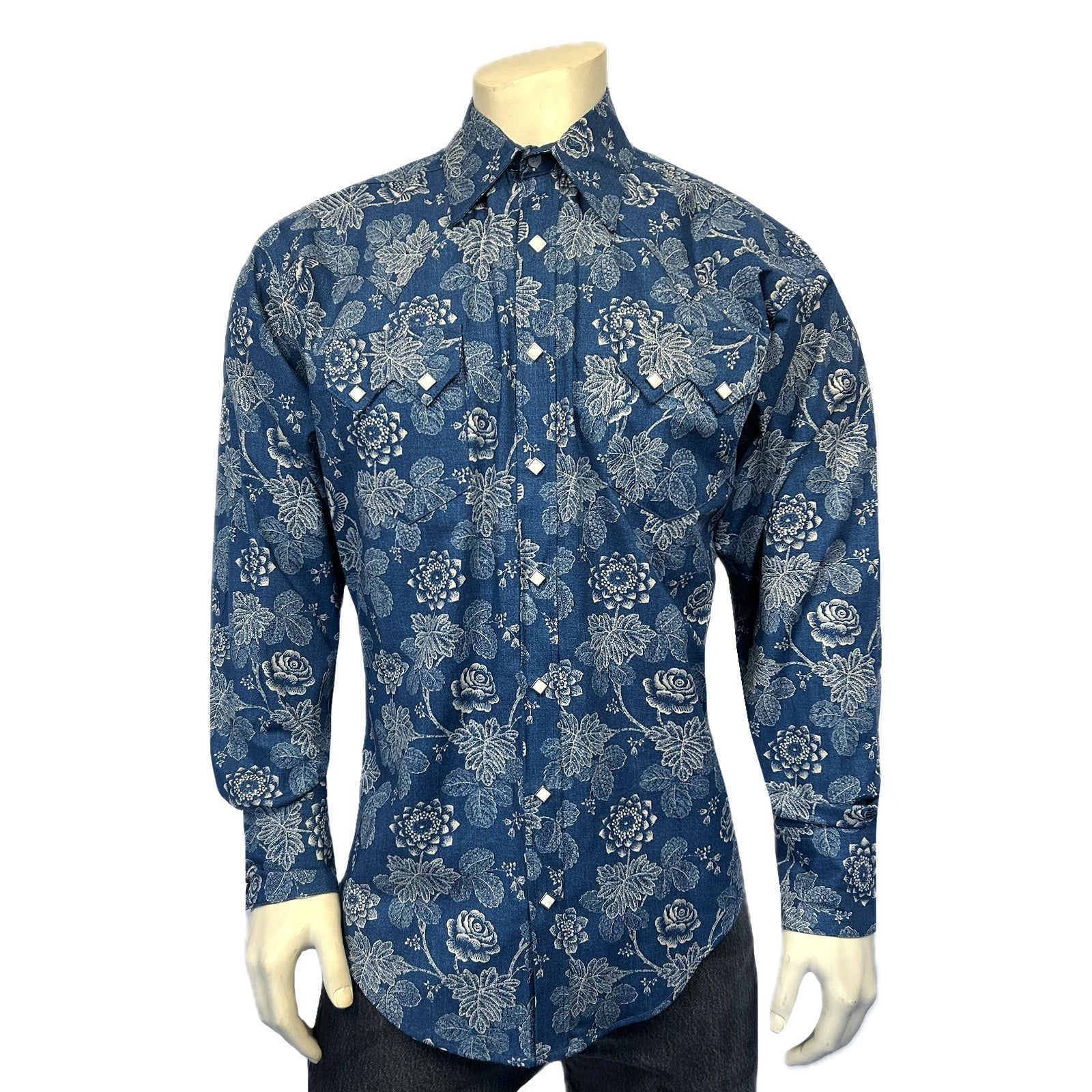Men's Long Sleeve Navy Floral Print Western Shirt