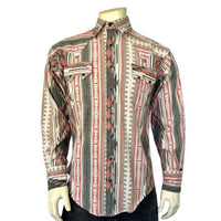 Men's Premium Flannel Jacquard Western Shirt in Grey & Pink