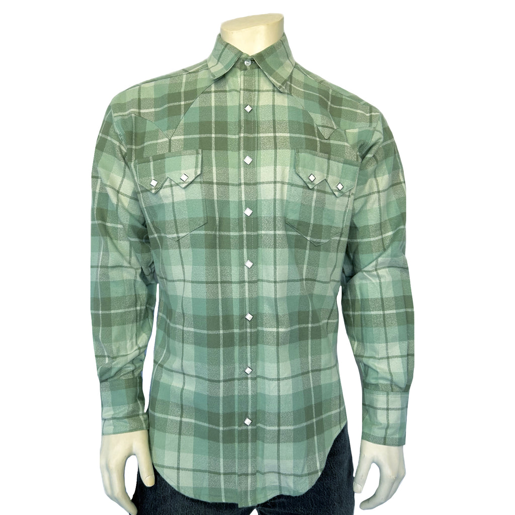 green plaid mens dress shirt Rockmount Men's Plush Flannel Sage Western olive green flannel shirt