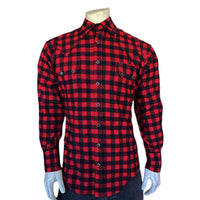 Men's Plush Flannel Red & Black Buffalo Check Western Shirt