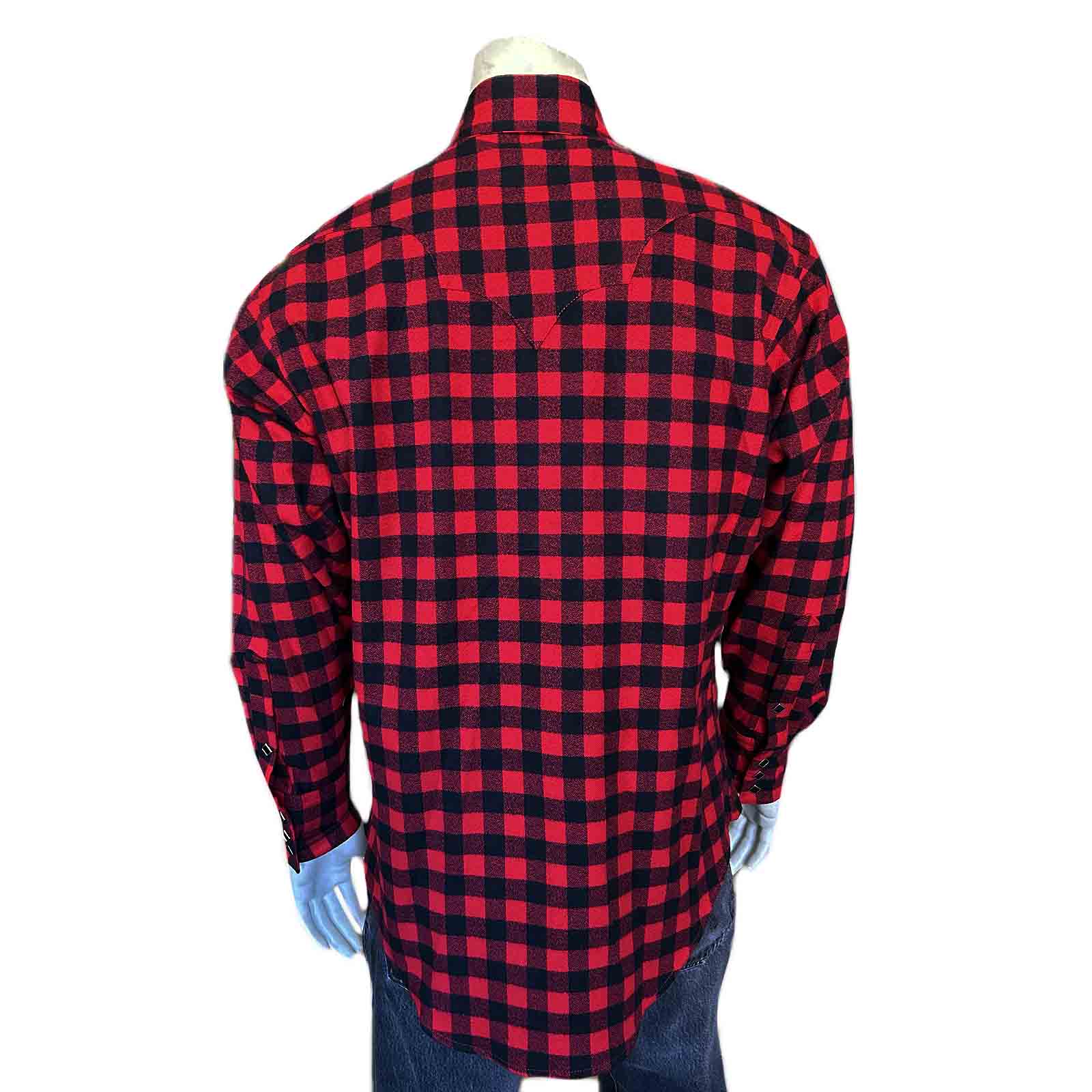 Men's Plush Flannel Red & Black Buffalo Check Western Shirt