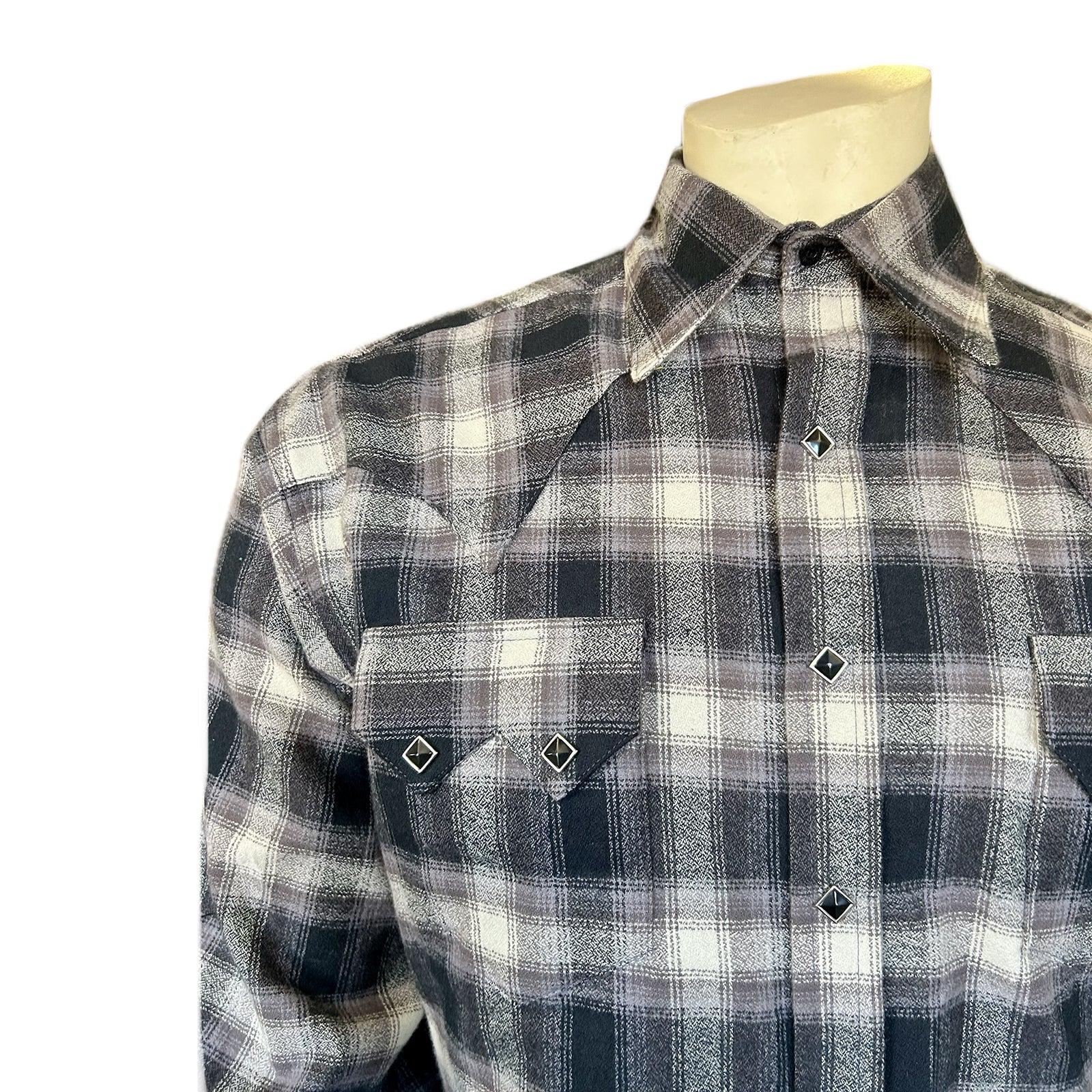 Men's Plush Flannel Black & White Plaid Western Shirt