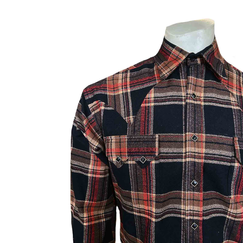 Men's Plush Flannel Brown & Black Plaid Western Shirt