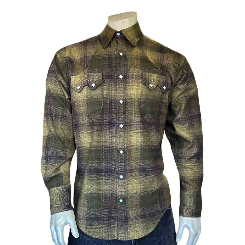 Rockmount Men's Plush Olive Green Flannel Plaid Western Shirt Rockmount Men's Plush Olive Green Flannel Plaid Western Shirt