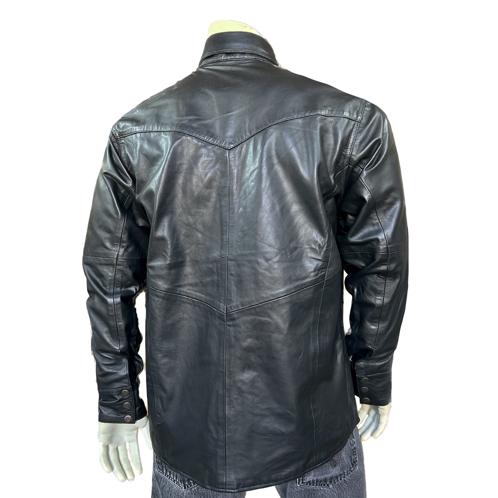 Men's Charcoal Calf Skin Leather Western Shirt