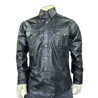 Men's Charcoal Calf Skin Leather Western Shirt