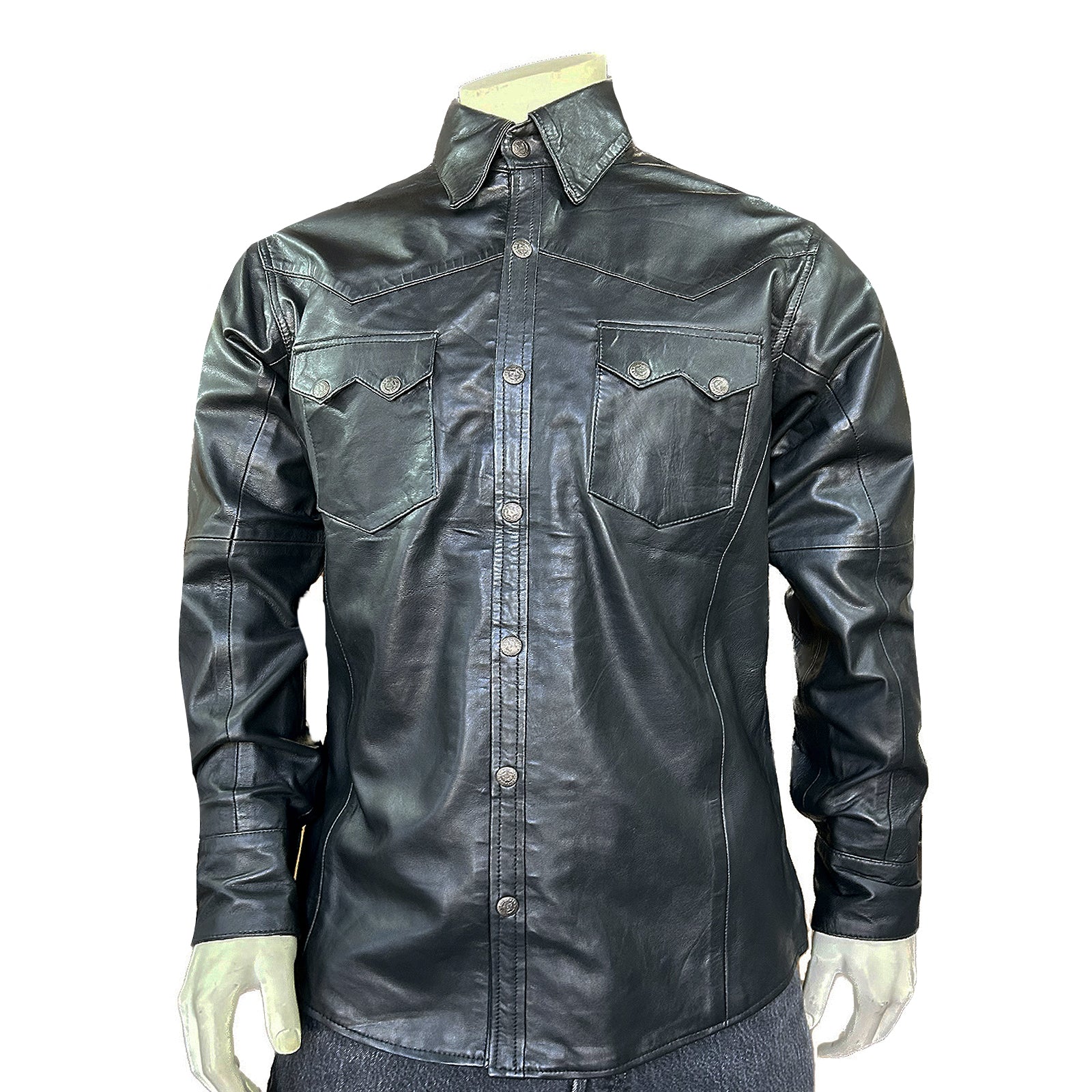 Men's Charcoal Calf Skin Leather Western Shirt