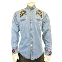Men’s Rockmount Vintage Denim Bronc Embroidered Western Shirt
