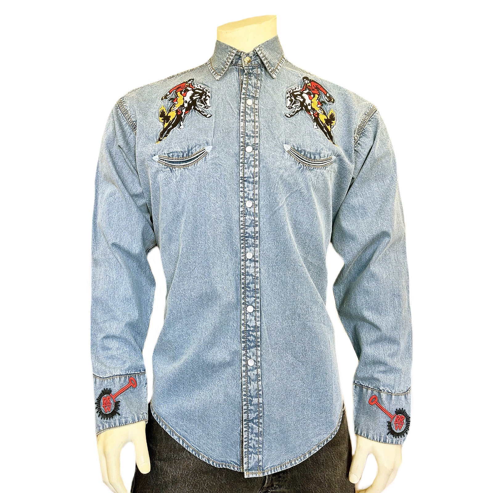 Men’s Rockmount Vintage Denim Bronc Embroidered Western Shirt