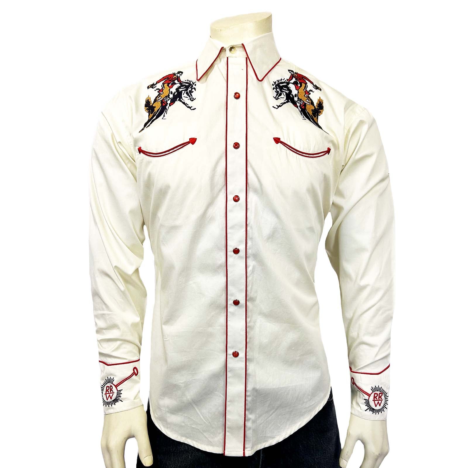 Men’s Rockmount Vintage Ivory Bronc Embroidered Western Shirt