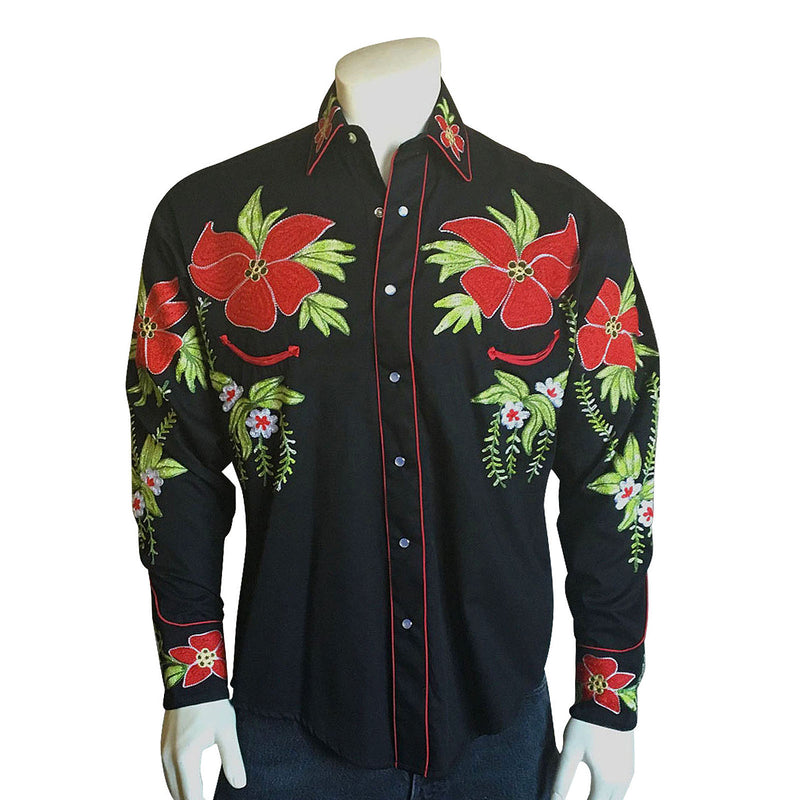 Men's Hawaiian Hibiscus Cotton Gabardine Western Shirt