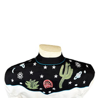 Men's Vintage Black Cactus & Stars Chain Stitch Embroidered Western Shirt